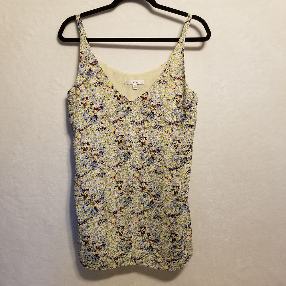 CAbi S Top Yellow Scatter Ditzy Floral Print Cami Chiffon Lined Cottage Coquette
